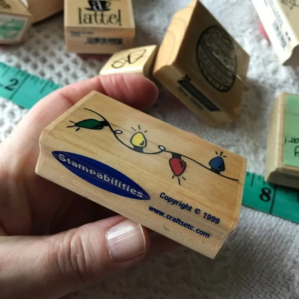 Pre-owned Wood-backed Rubber Stamp Holiday Lot of 8 stamps turkey birthday more